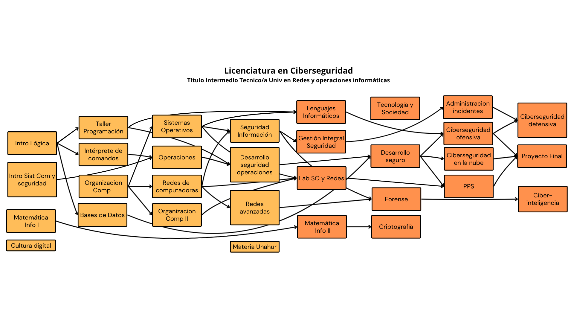 Gráfico de correlatividades - Licenciatura en Ciberseguridad